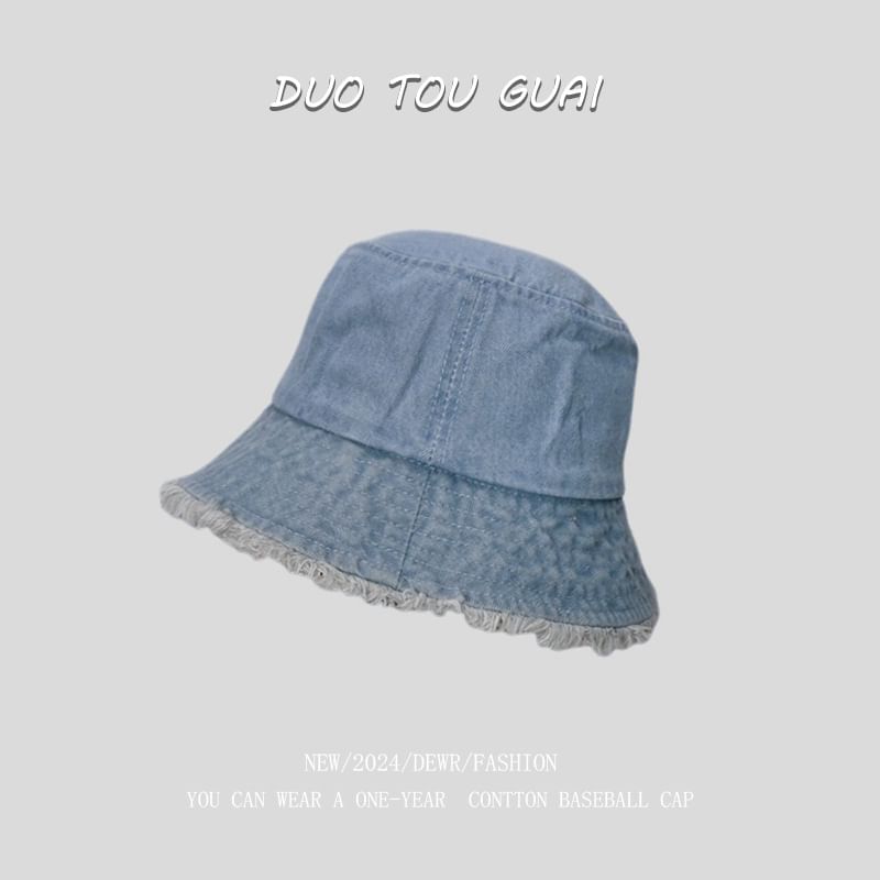 Washed Bucket Hat Denim Frayed