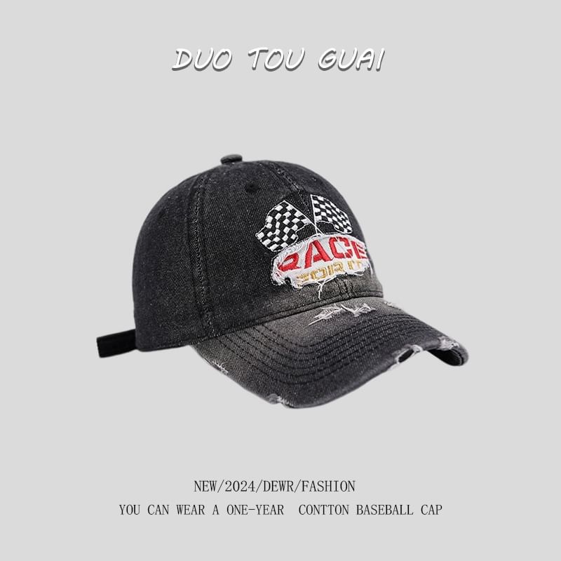 Denim Baseball Embroidered Distressed Washed Lettering Cap