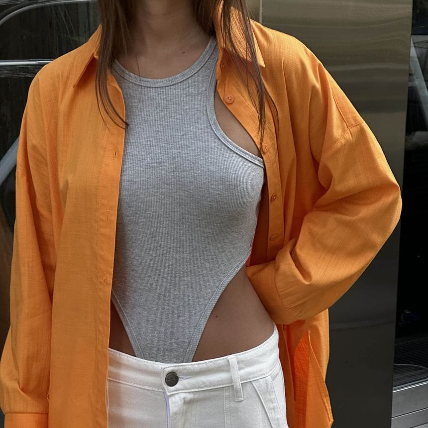 Crew Bodysuit Top Plain Neck Sleeveless