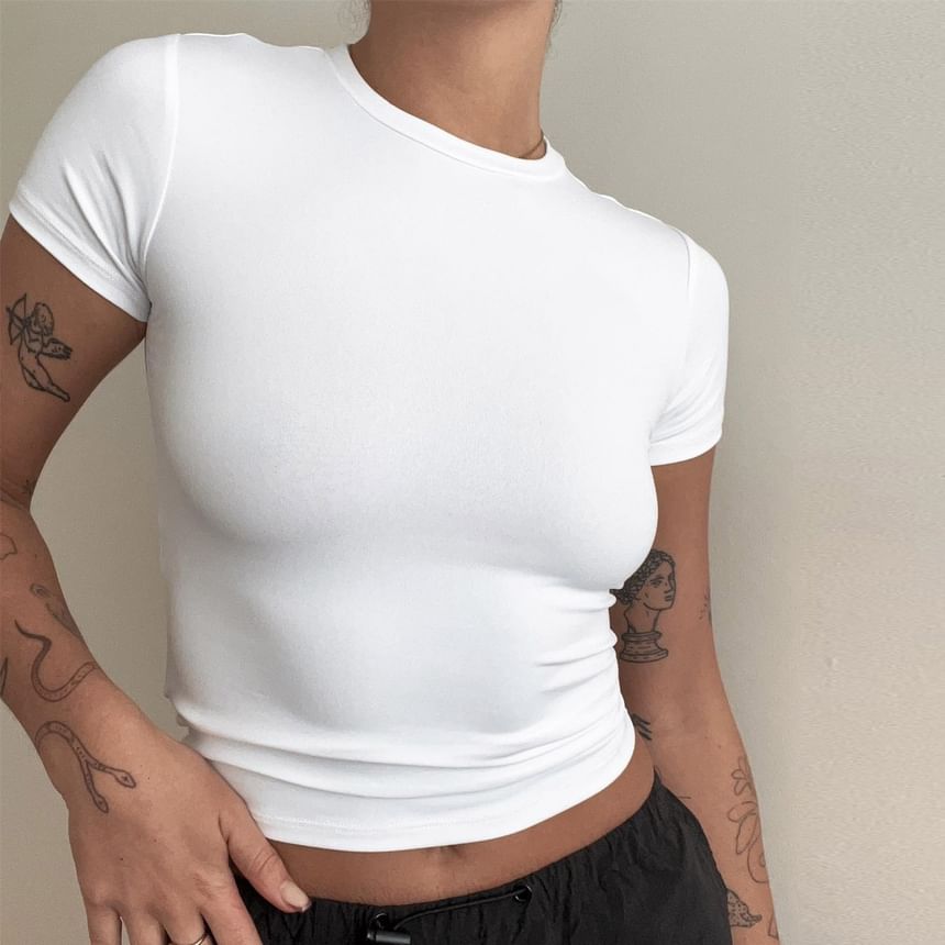 Round Neck Plain T-Shirt Short-Sleeve
