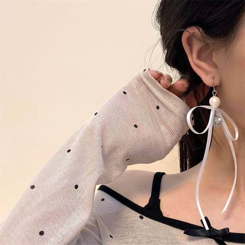 Ribbon Earring Pearl Designs) Faux / Drop (Various