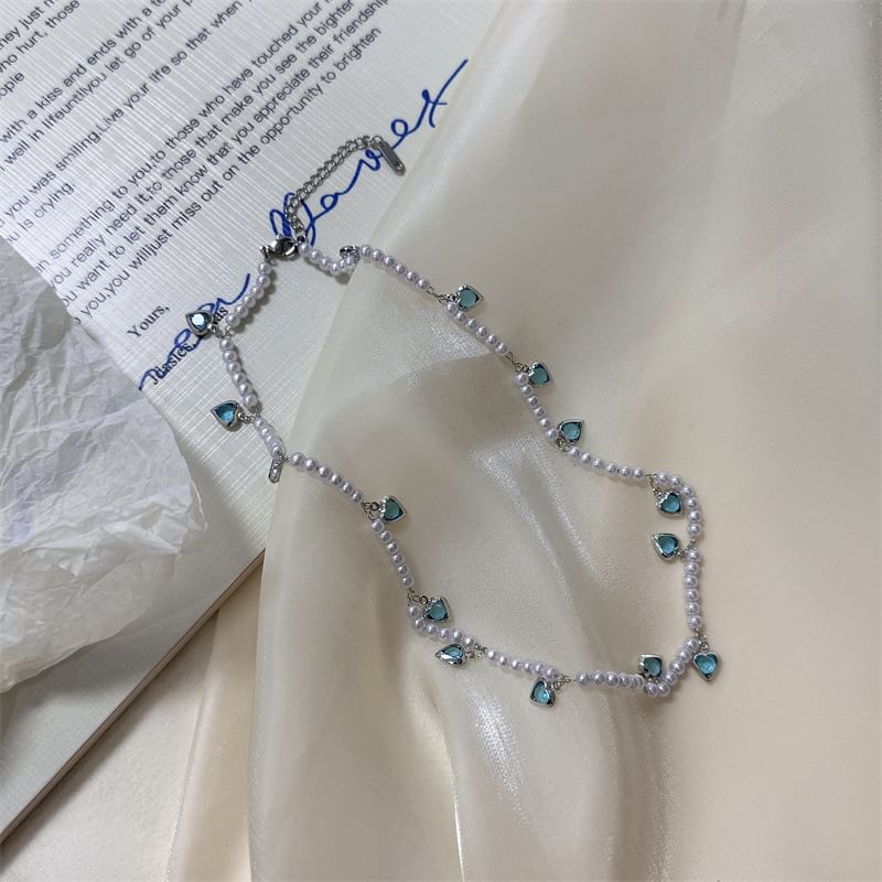 Fringed Faux Choker Heart Pearl