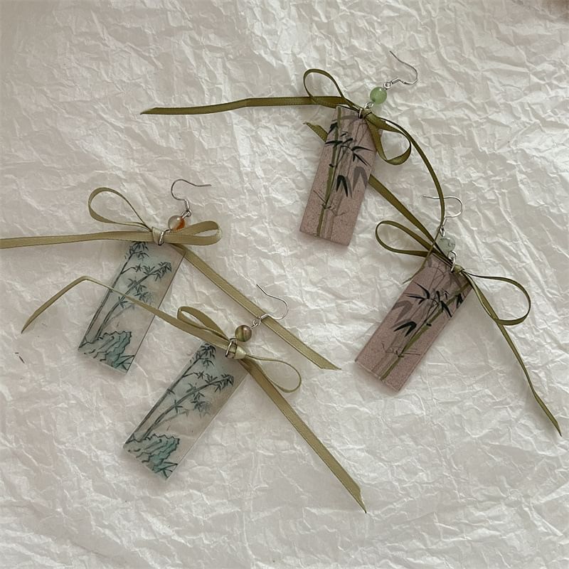 Earring Acrylic Ribbon Bamboo Drop