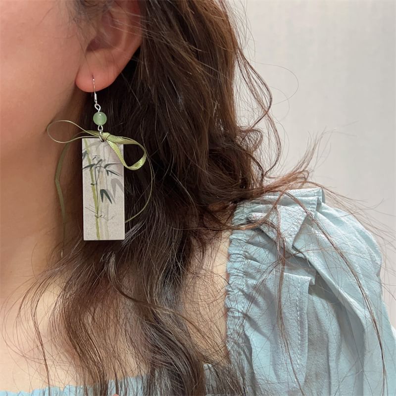 Earring Acrylic Ribbon Bamboo Drop