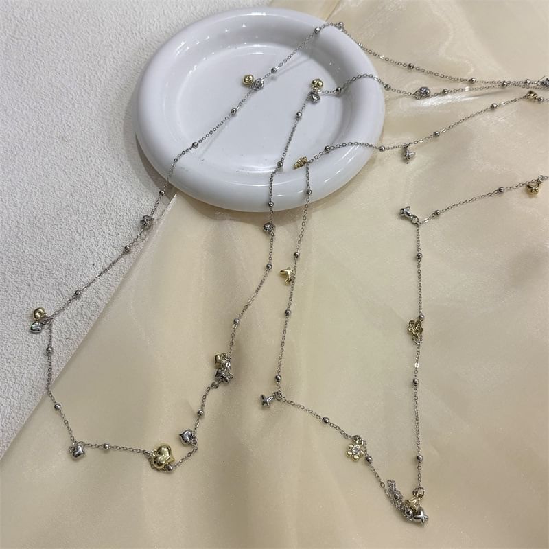 Choker Alloy Pendant Floral / Heart