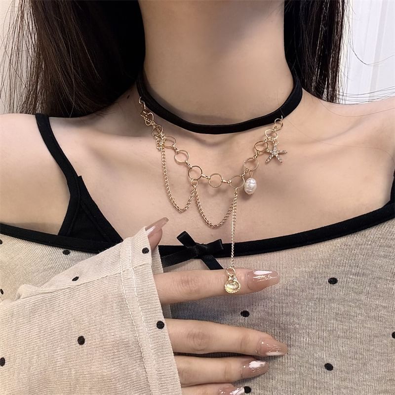 Pearl Thigh Shell Layered Chain Starfish Faux