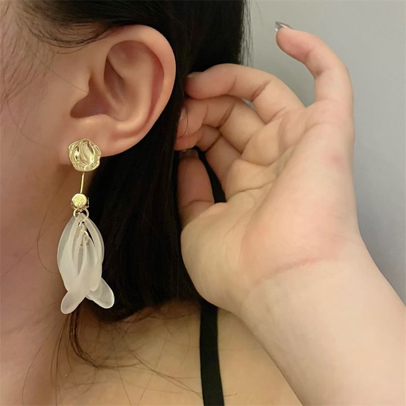 Floral Earring Asymmetrical Dangle Rhinestone