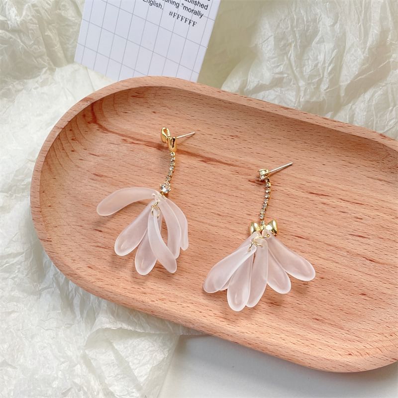 Floral Earring Asymmetrical Dangle Rhinestone