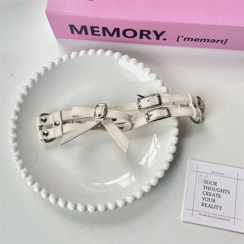 Leather Choker Bow Faux Layered