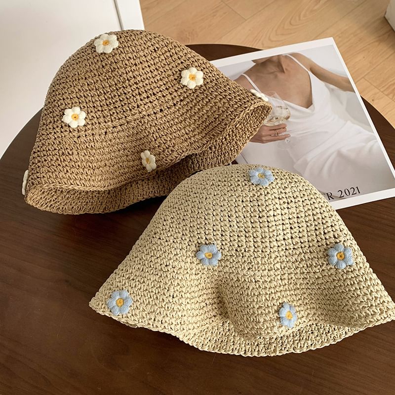 Straw Bucket Hat Flower