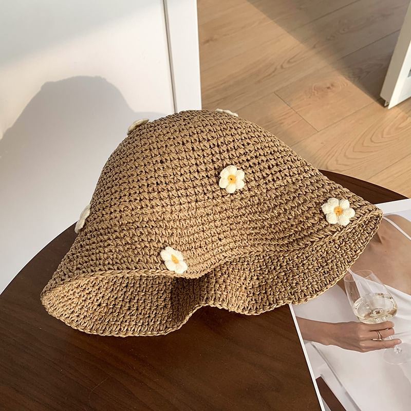 Straw Bucket Hat Flower