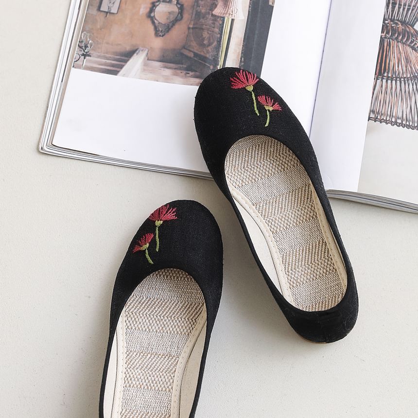 Flower Embroidered Flats
