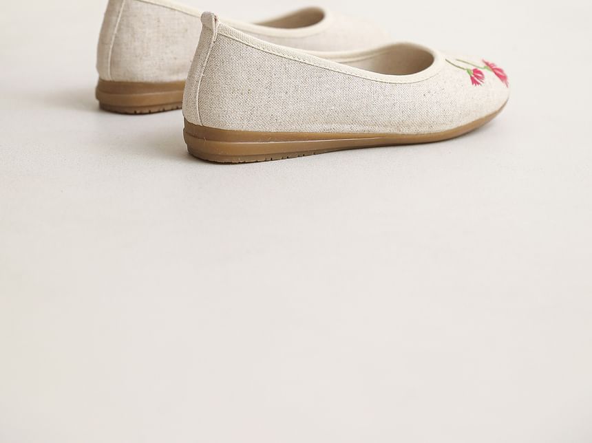 Flower Embroidered Flats
