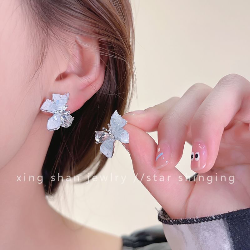 / Rhinestone Butterfly Crystal Clip-On Stud Earring Ear Faux