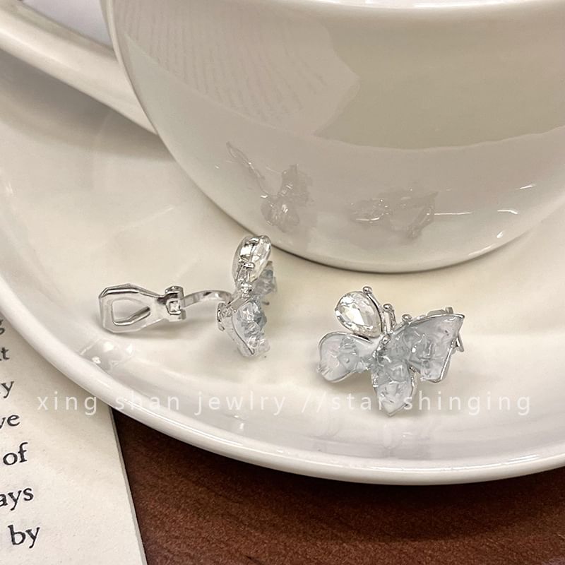 / Rhinestone Butterfly Crystal Clip-On Stud Earring Ear Faux