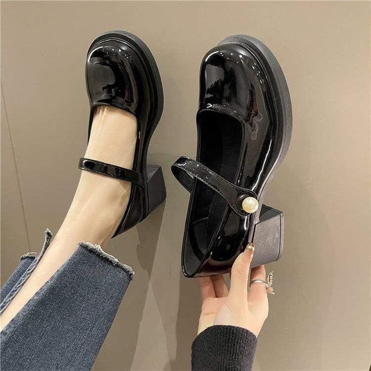 Heel Mary Pearl Jane Block Faux Shoes Patent