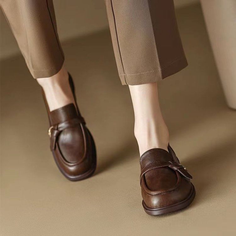 Plain Faux Loafers Leather