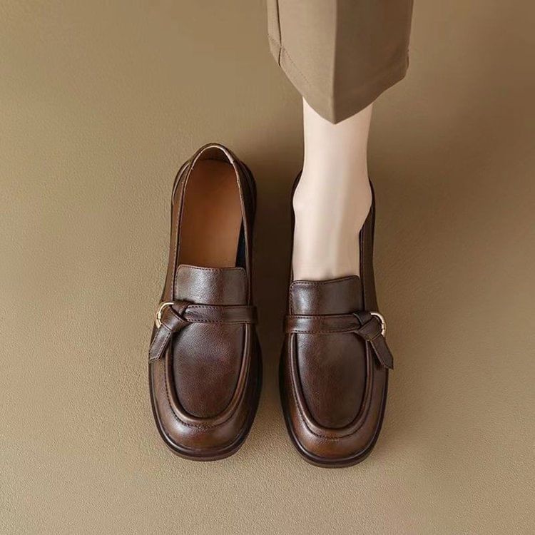 Plain Faux Loafers Leather