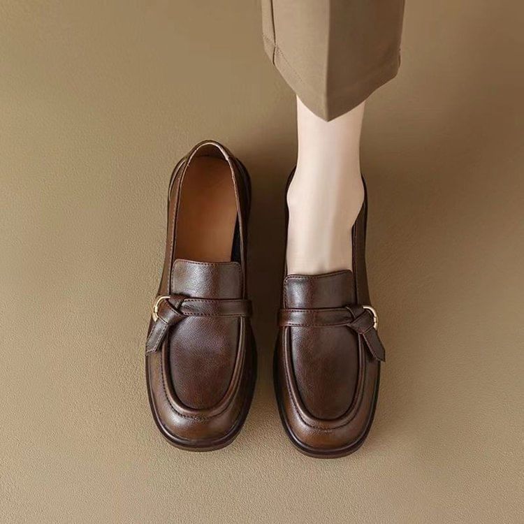 Plain Faux Loafers Leather