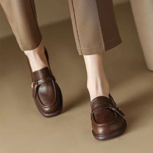 Plain Faux Loafers Leather