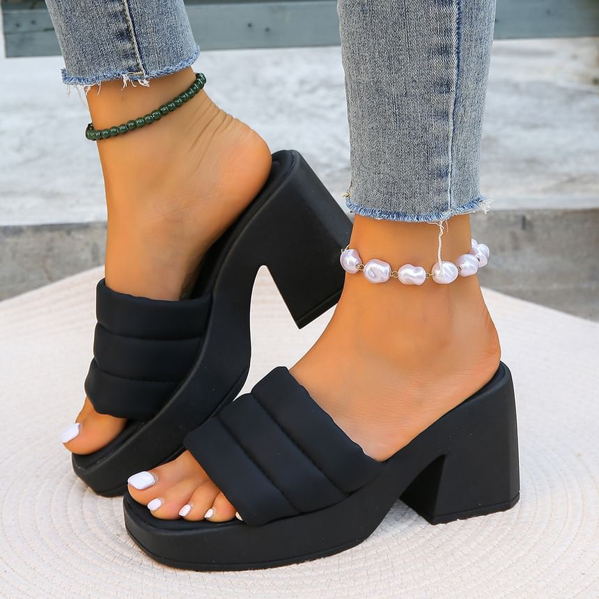 Block Heel Plain Slide Sandals