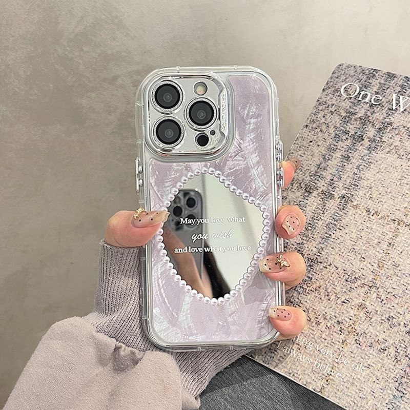 Case Faux Pearl Mirrored Phone