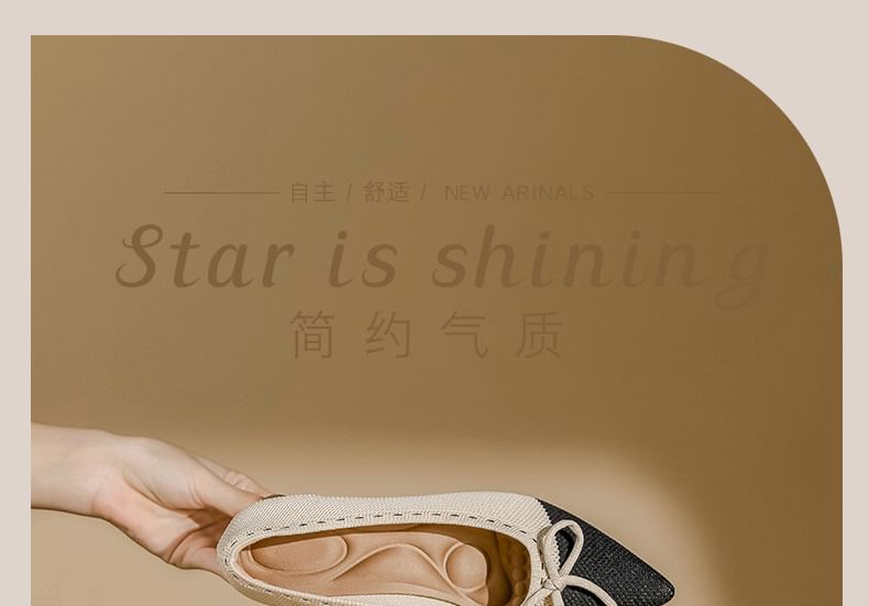 Pumps Pointed Heel Bow Block Fabric