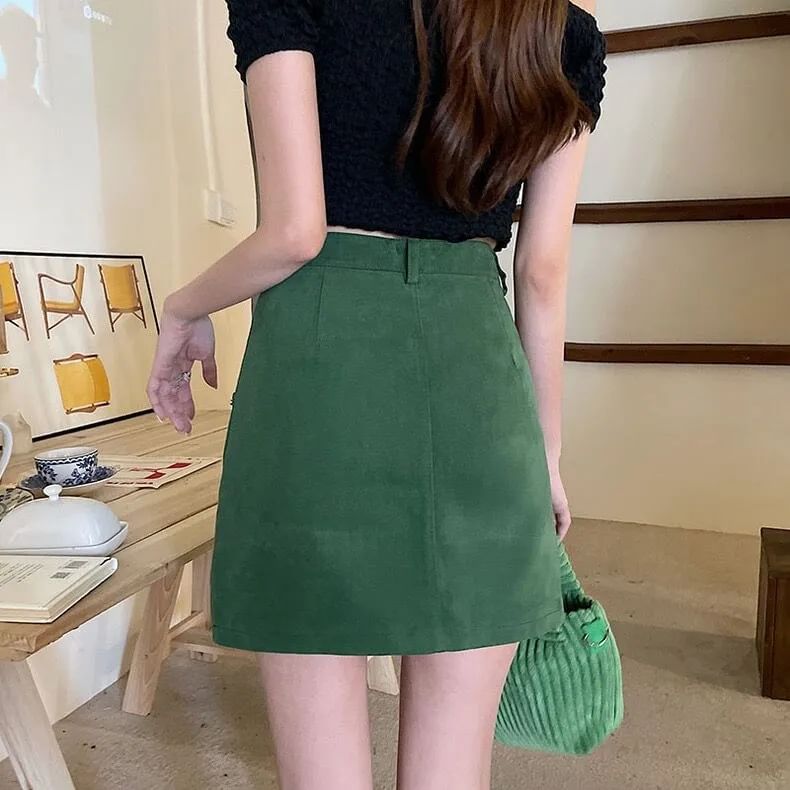 High A-Line Plain Skirt Mini Denim Waist