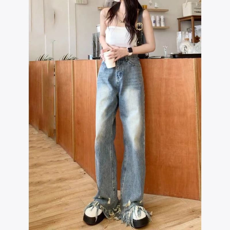 Waist Jeans High Wide Leg Ripped