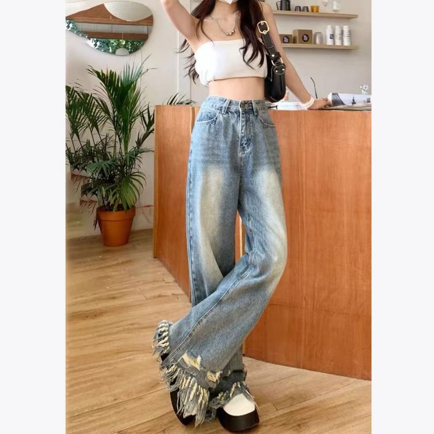Waist Jeans High Wide Leg Ripped