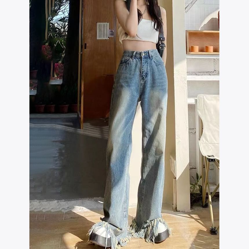 Waist Jeans High Wide Leg Ripped