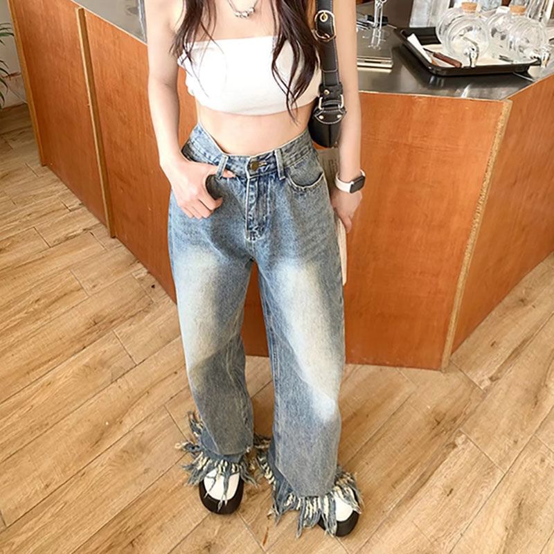 Waist Jeans High Wide Leg Ripped
