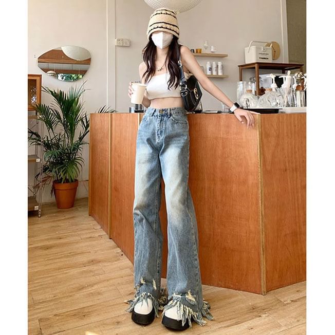 Waist Jeans High Wide Leg Ripped