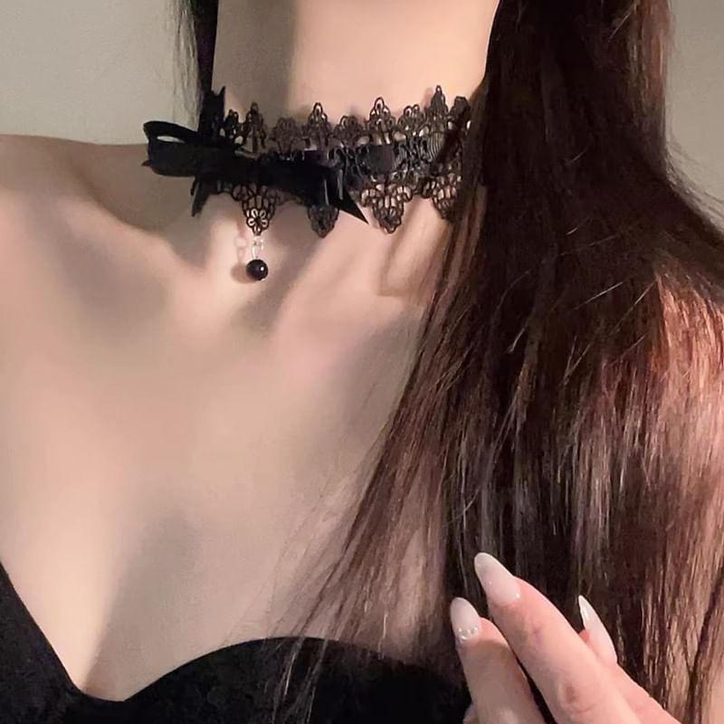 Pendant Bow Lace Choker Bead