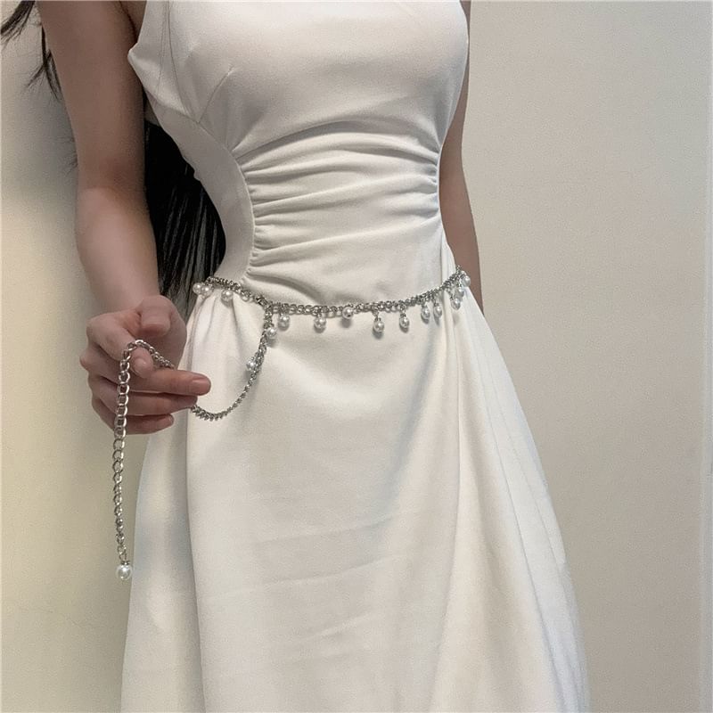 Waist Chain Fringed Faux Belt Pearl