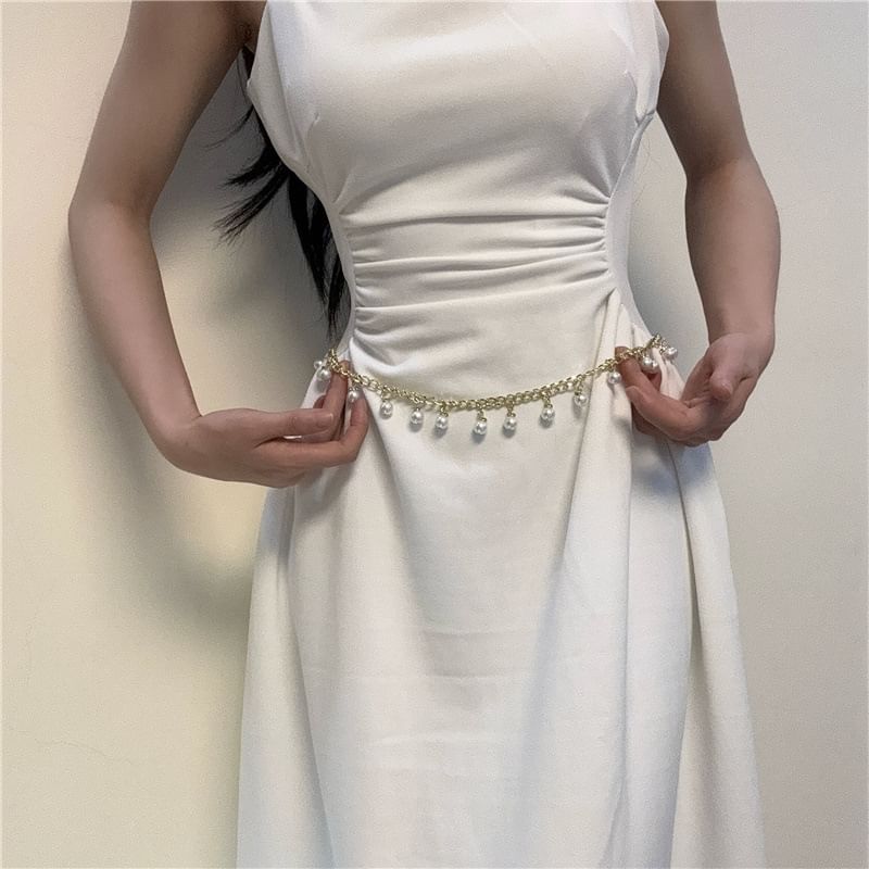 Waist Chain Fringed Faux Belt Pearl