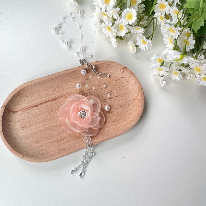 Faux Floral Necklace Pearl Fringed