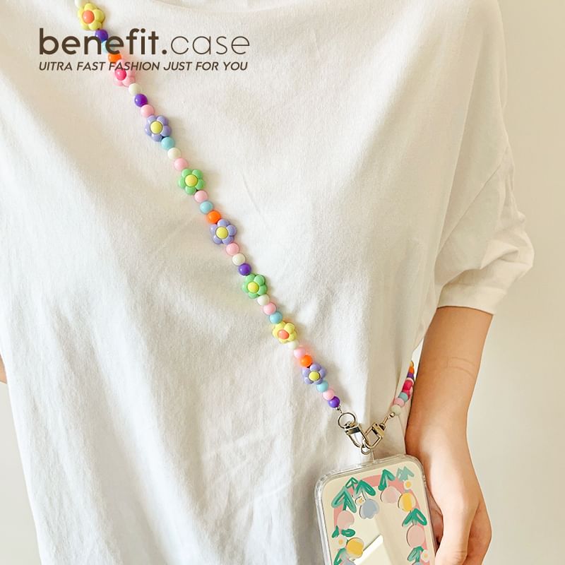 Crystal Floral Lanyard Phone Faux Bead