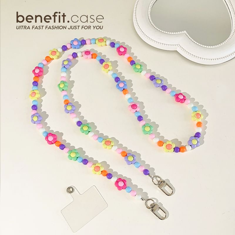 Crystal Floral Lanyard Phone Faux Bead
