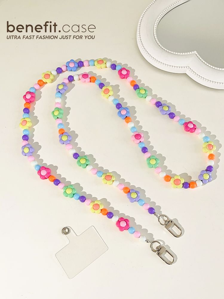 Crystal Floral Lanyard Phone Faux Bead