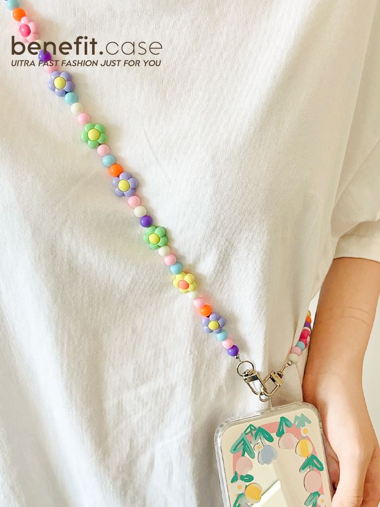 Crystal Floral Lanyard Phone Faux Bead