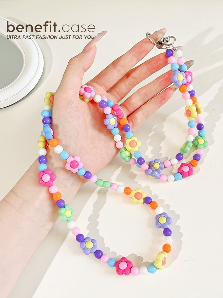 Crystal Floral Lanyard Phone Faux Bead