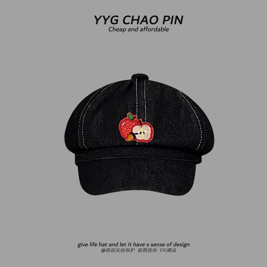 Embroidered Newsboy Cap Apple