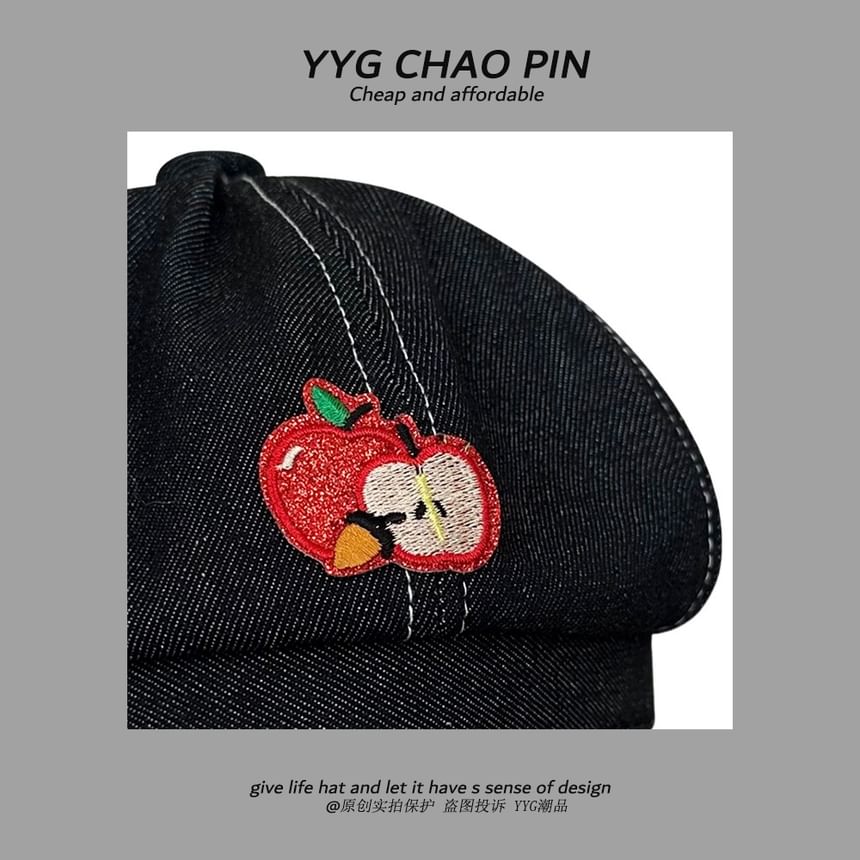 Embroidered Newsboy Cap Apple