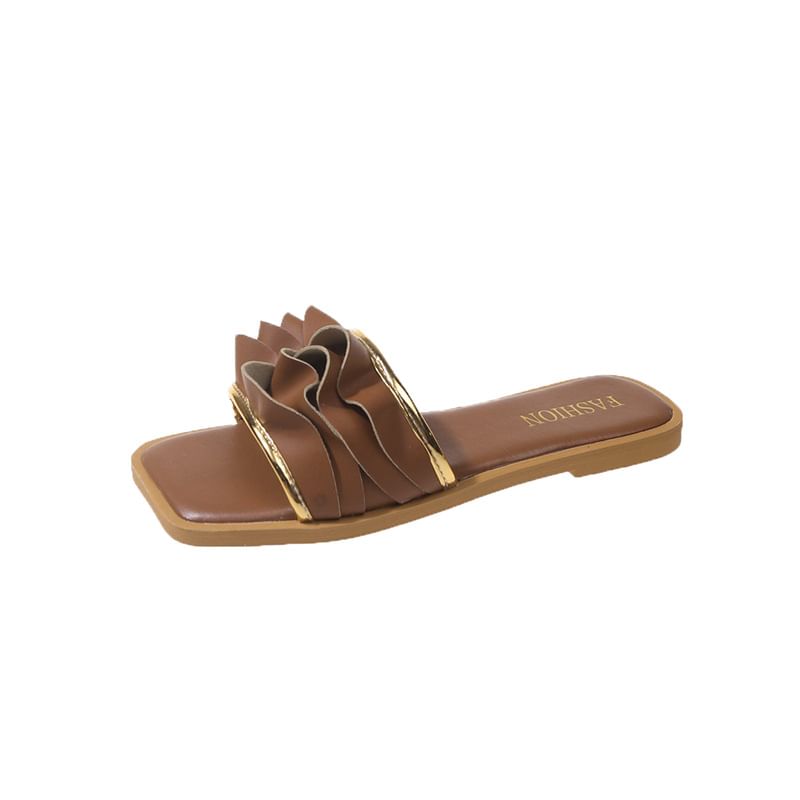 Square Sandals Toe Ruffle Slide
