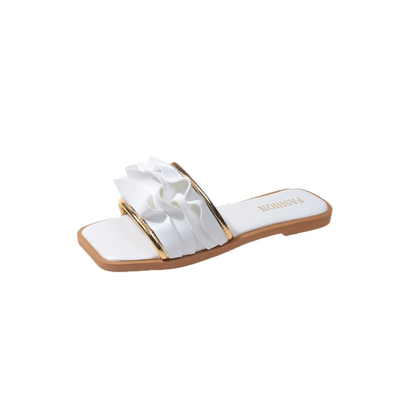 Square Sandals Toe Ruffle Slide