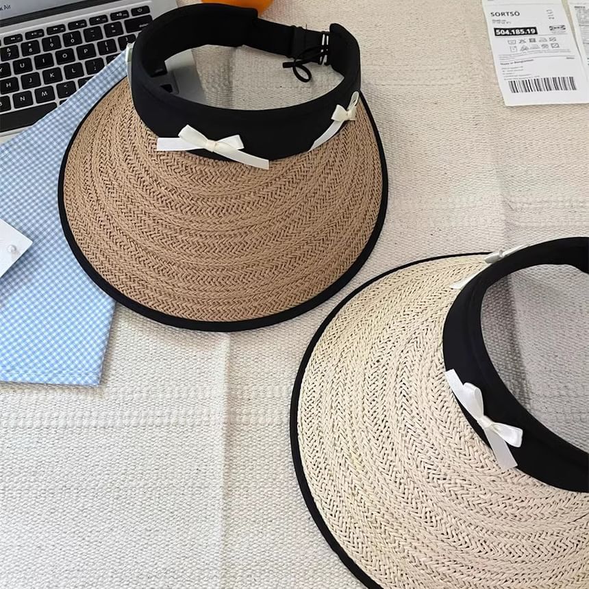 Hat Ribbon Piped Straw Sun