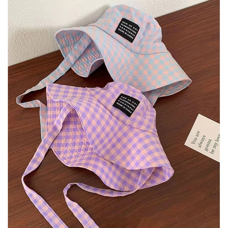 Plaid Bucket Hat Lettering Applique