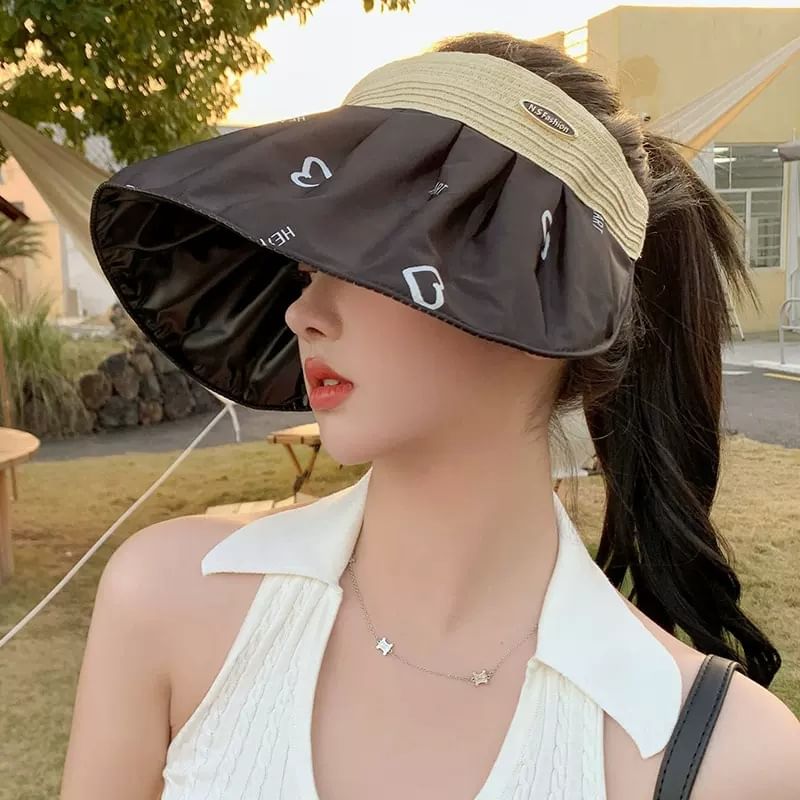 Sun Visor Print Heart Wide Brim