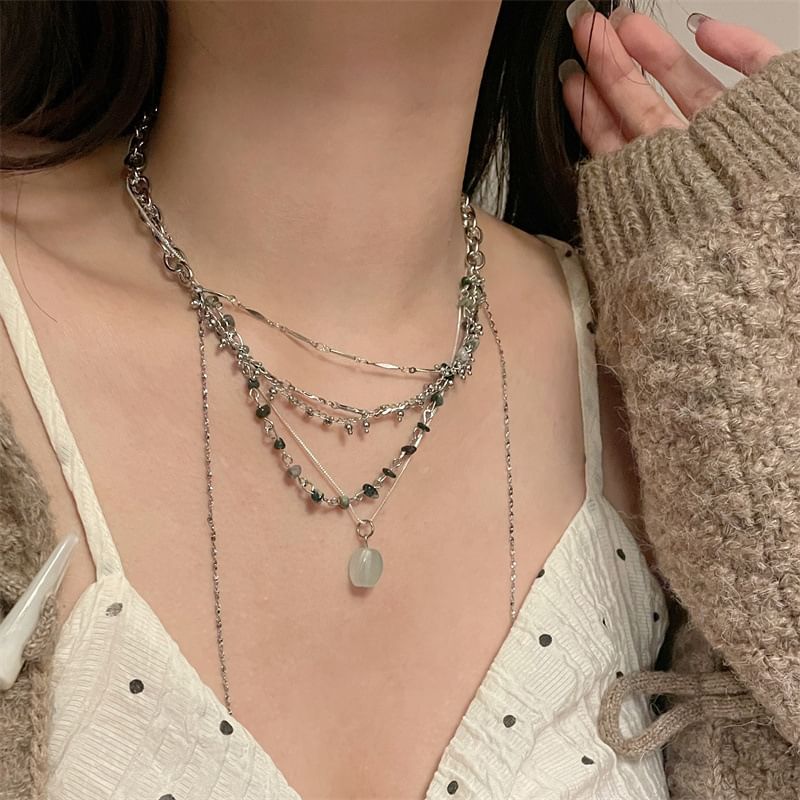 Alloy Pendant Layered Turquoise Choker